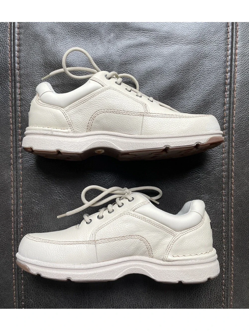 Rockport Men’s Eureka Walking Shoe Sz 7.5 CJ1552 Light Beige Leather Comfy NWOB